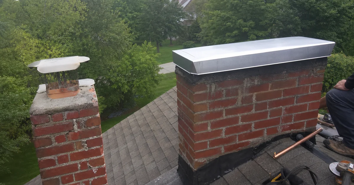 Comparison of a single-flue cap and a full chase cover on chimneys
