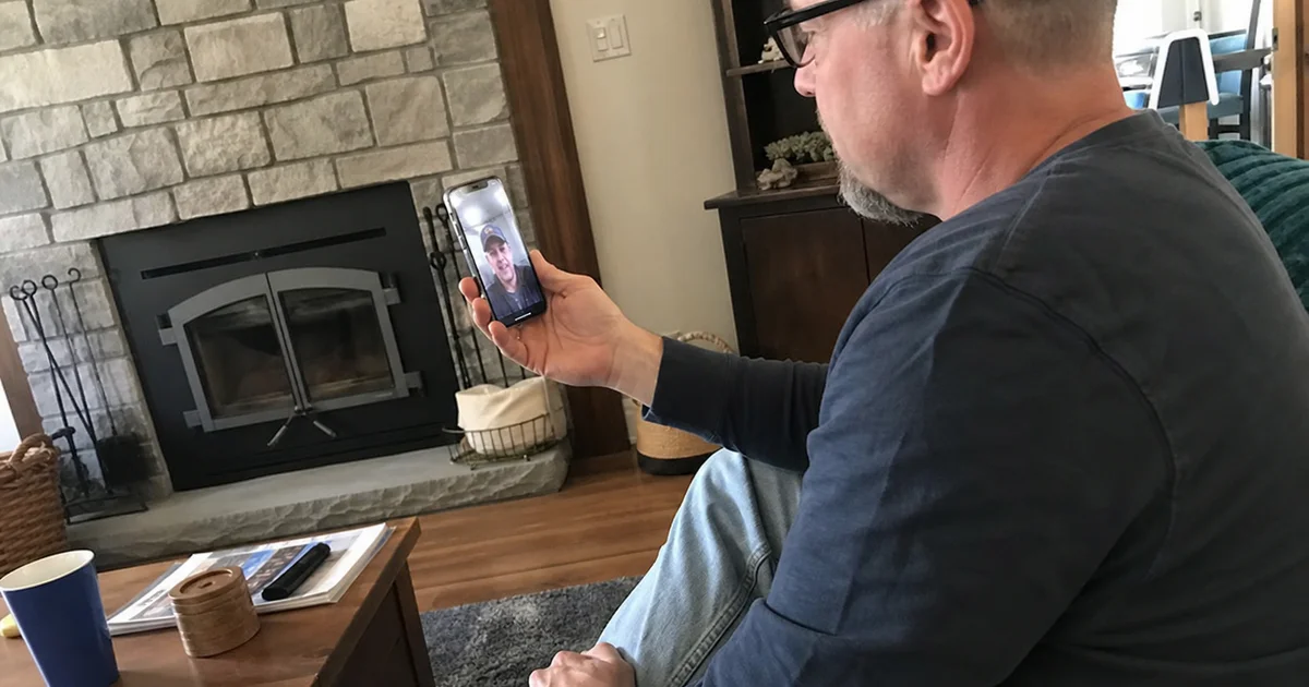 Homeowner and technician on a virtual chimney assessment video call