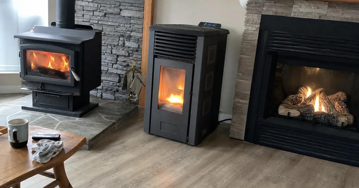 Comparison of a wood stove, pellet stove, and gas fireplace