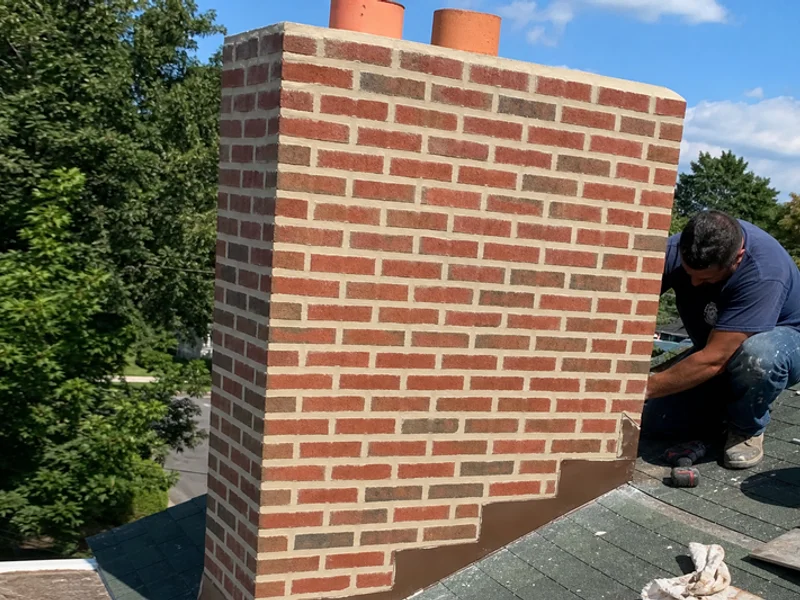 After photo of the same chimney with fresh tuckpointing