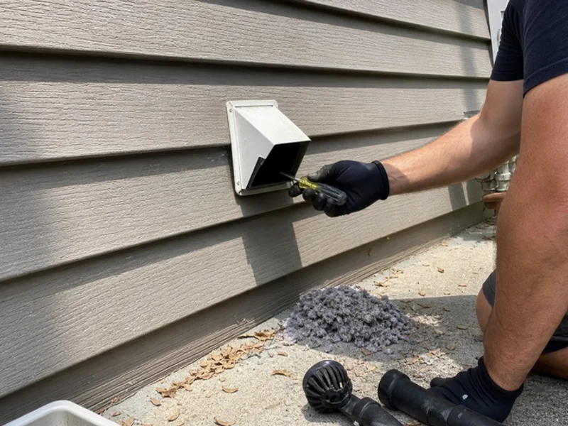 Clear exterior dryer vent hood after professional cleaning