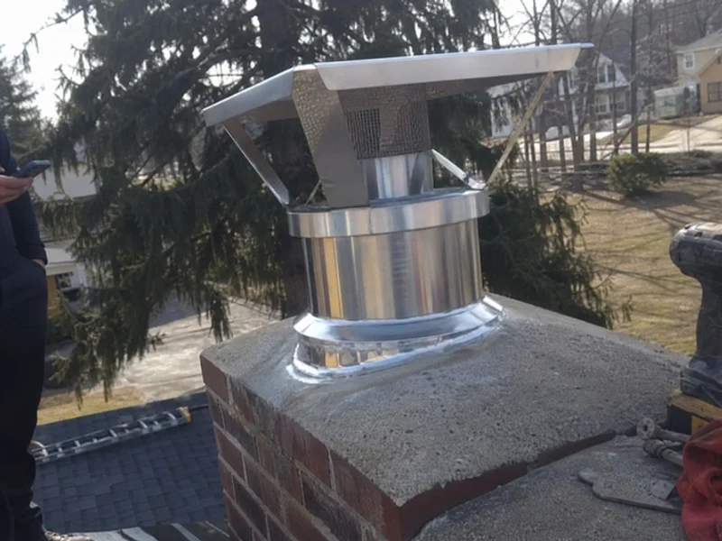 Completed stainless liner installation and termination at the chimney top