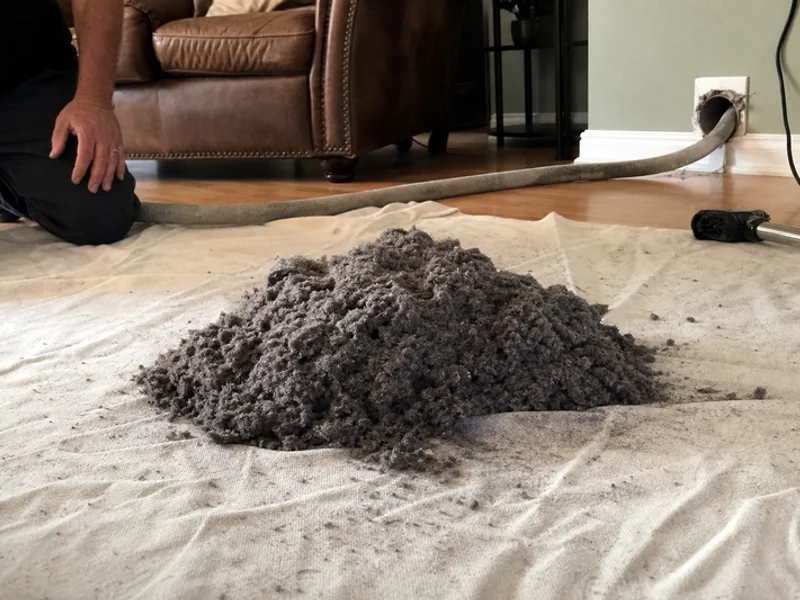 Pile of lint removed from a cleaned dryer vent system