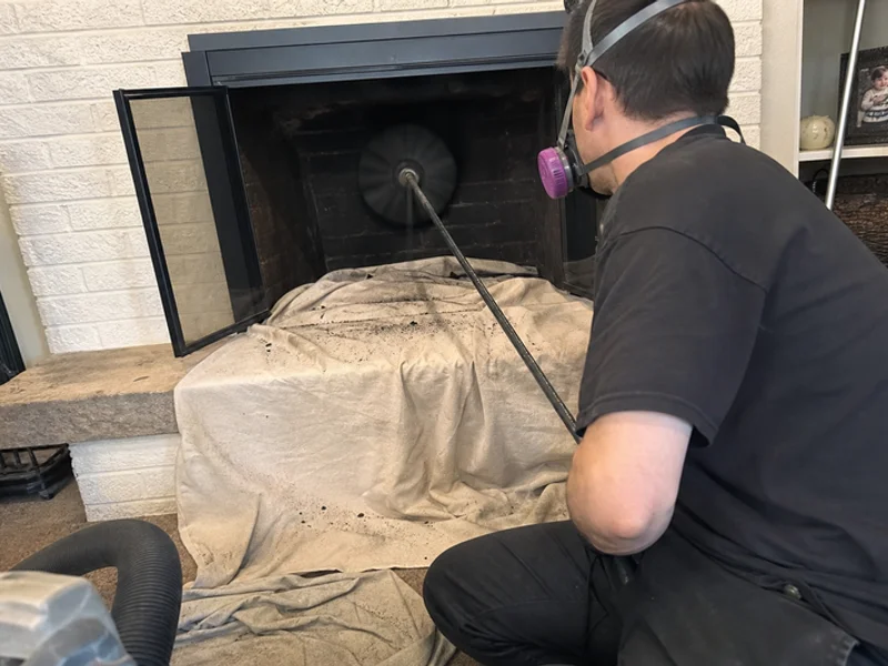 Rotary power sweeping brush cleaning inside a chimney flue