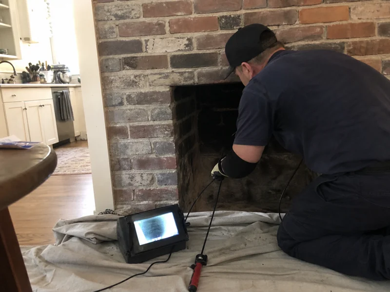Technician performing a video scan after a chimney sweep