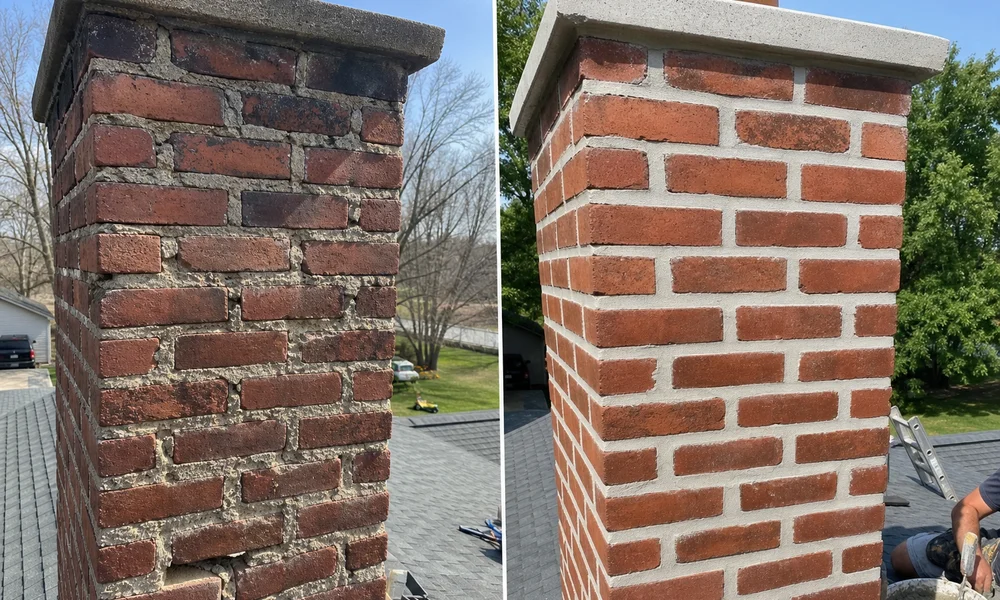 Before and after of chimney mortar joints