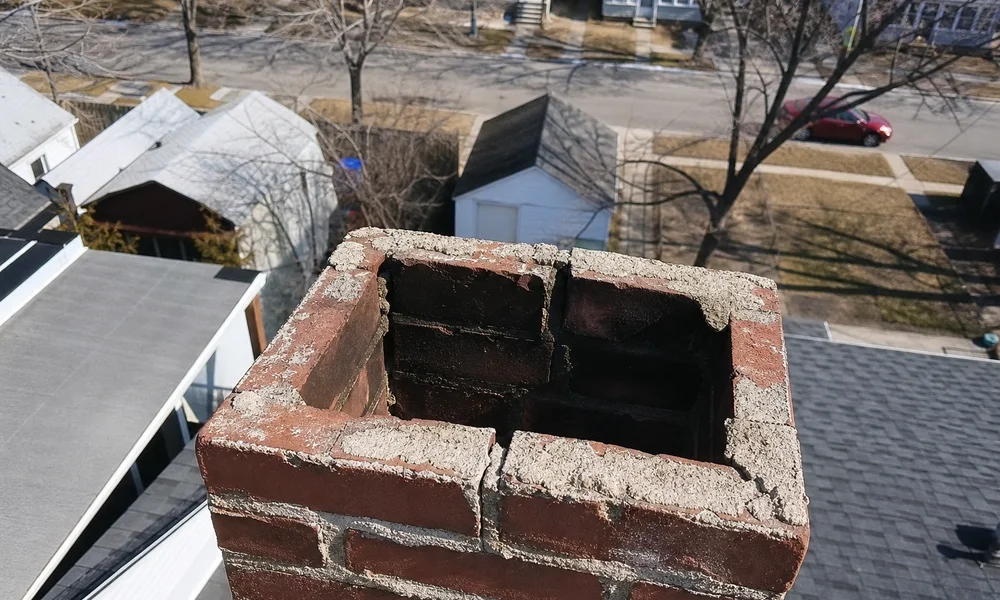 Chimney without a cap allowing rain, animals, and debris to enter the flue