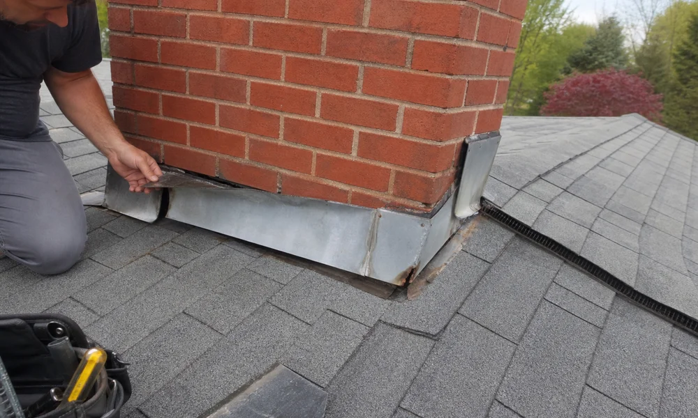 Deteriorated chimney flashing pulling away from the roof