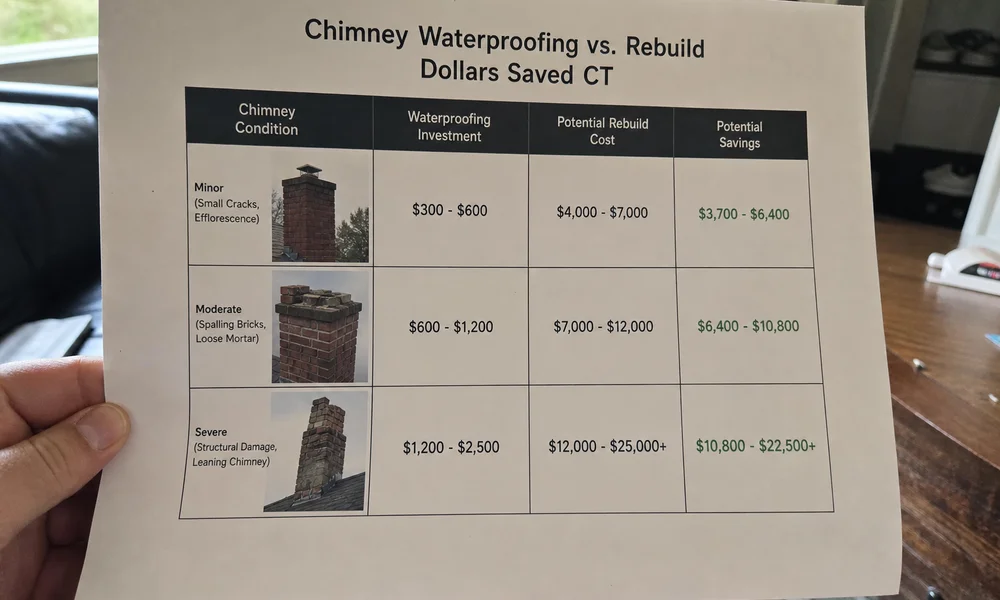 Cost comparison chart of chimney waterproofing versus rebuild