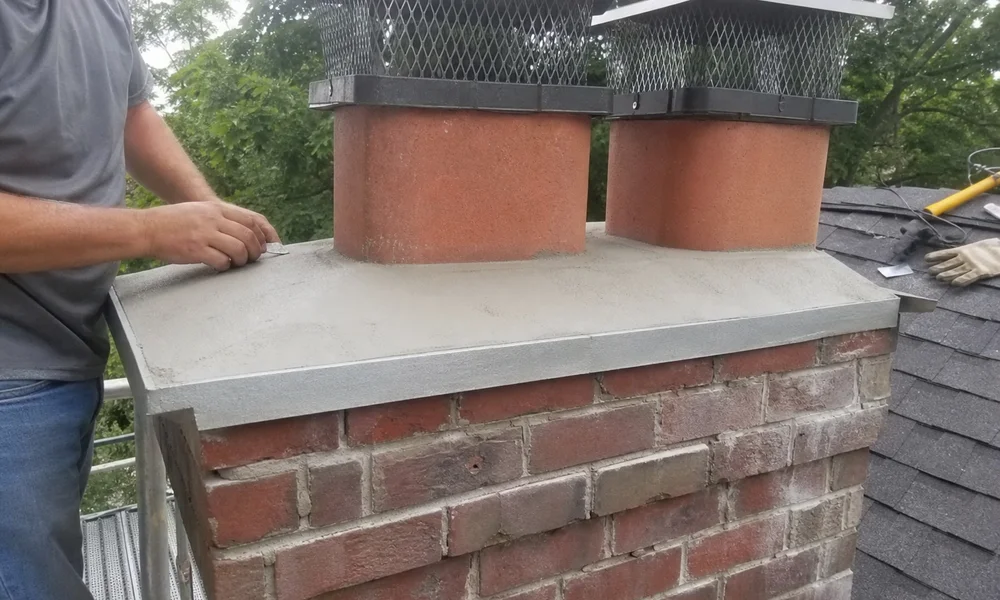 Illustration of a properly built chimney crown with overhang and drip edge