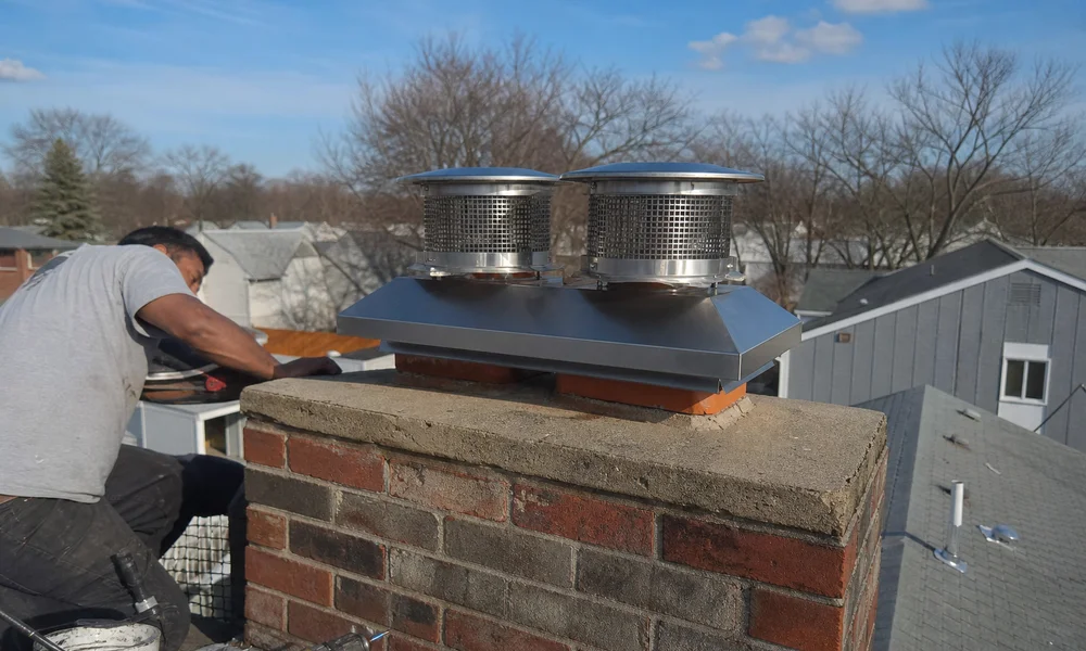 Multi-flue chimney cap covering two separate flues