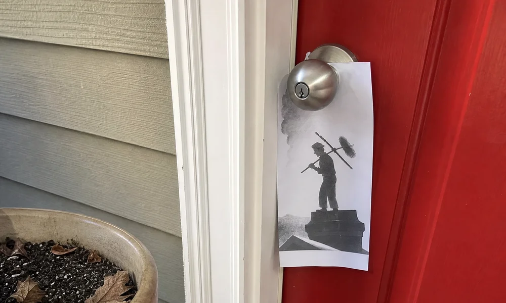 Suspicious cold-call chimney sweep flyer left on a doorknob