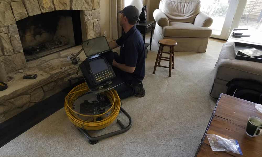 Video scan equipment being set up for a Level 2 chimney inspection