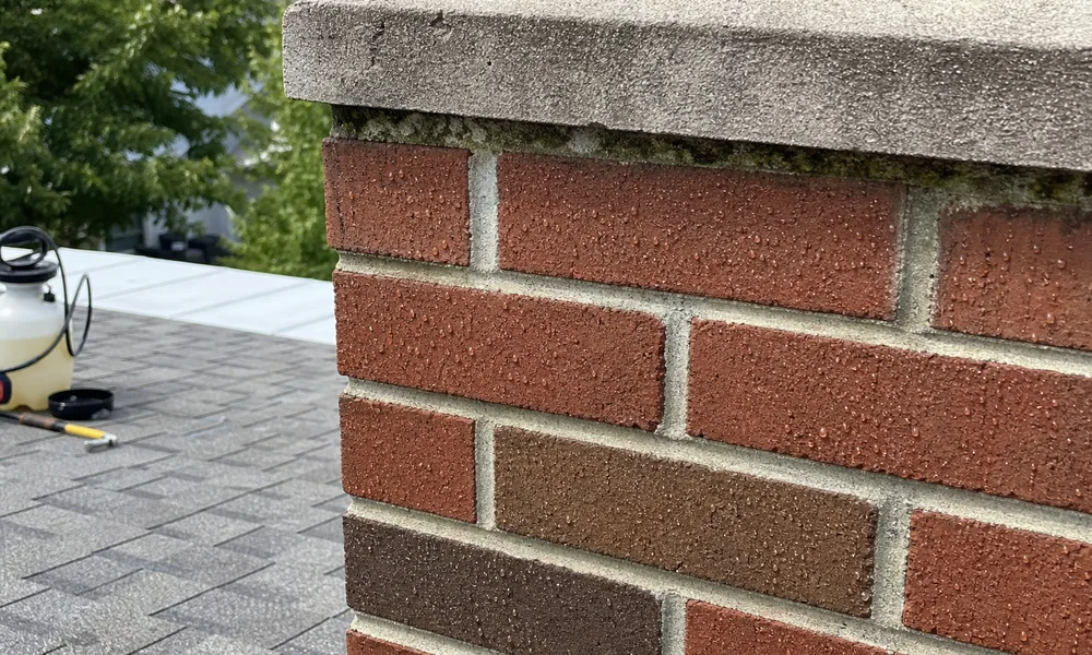 Water beading on chimney brick after Silane-Siloxane waterproofing